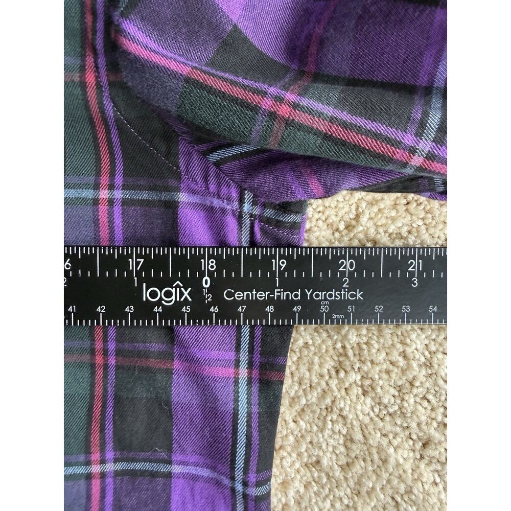 Lauren Ralph Lauren Petite Top PM Purple Plaid Ruffle Button Up Dark Academia - Picture 5 of 7